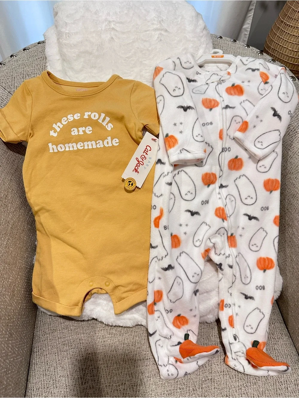 Carter’s Halloween Footed Pajamas & Cat & Jack Fall One-Piece 6-9M